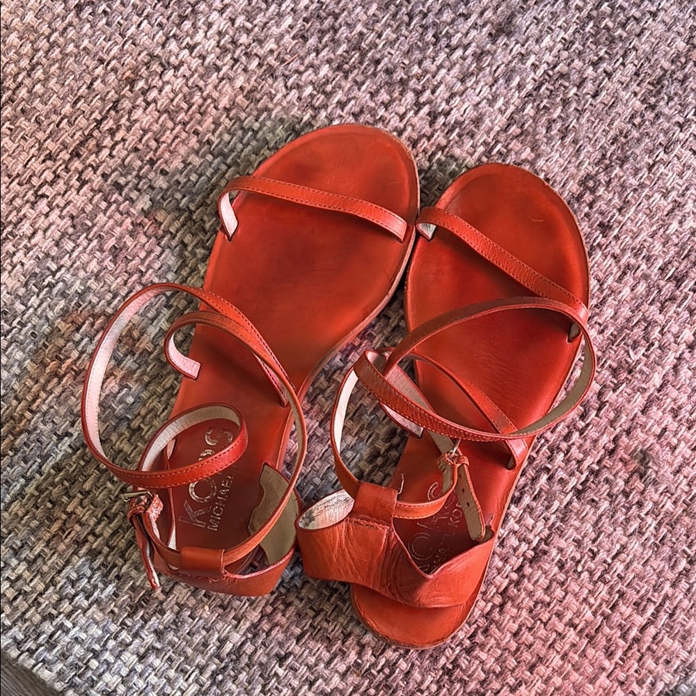 MICHAEL KORS - Strappy Flat Orange Leather Sandals
